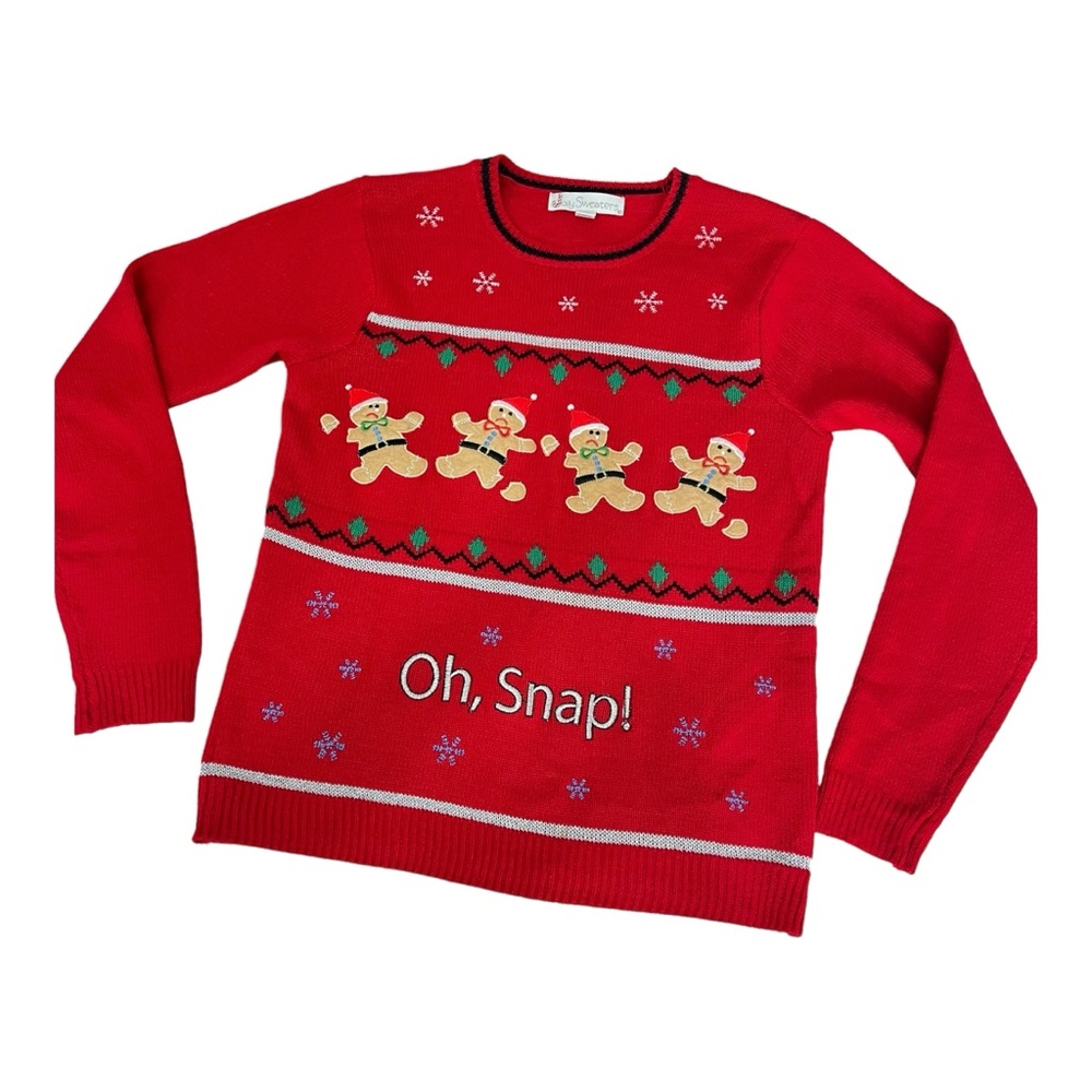 Joy Sweaters Oh, Snap ! Gingerbread Ugly Christmas Sweater Red